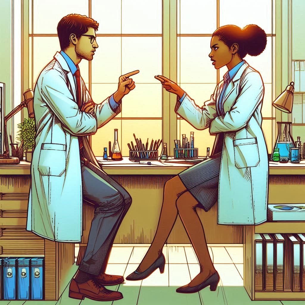 Two professors discussing in an office
