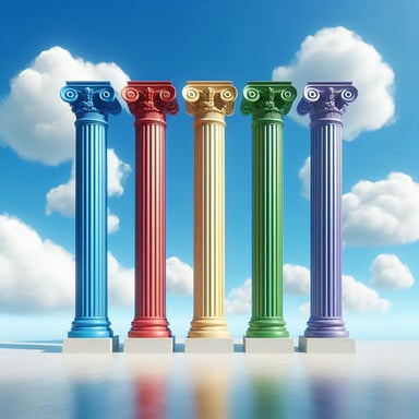 5 big pillars in different colors representing the big five personality traits.