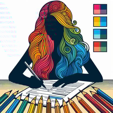 Woman with colorful hair taking a personality test